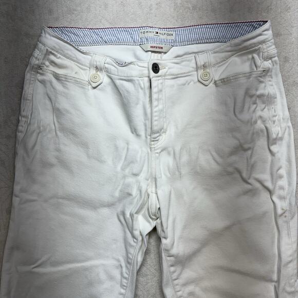 Vtg Y2K Tommy Hilfiger Hipster Capri Jeans White Button Cuff Denim Size 16 - Picture 2 of 10